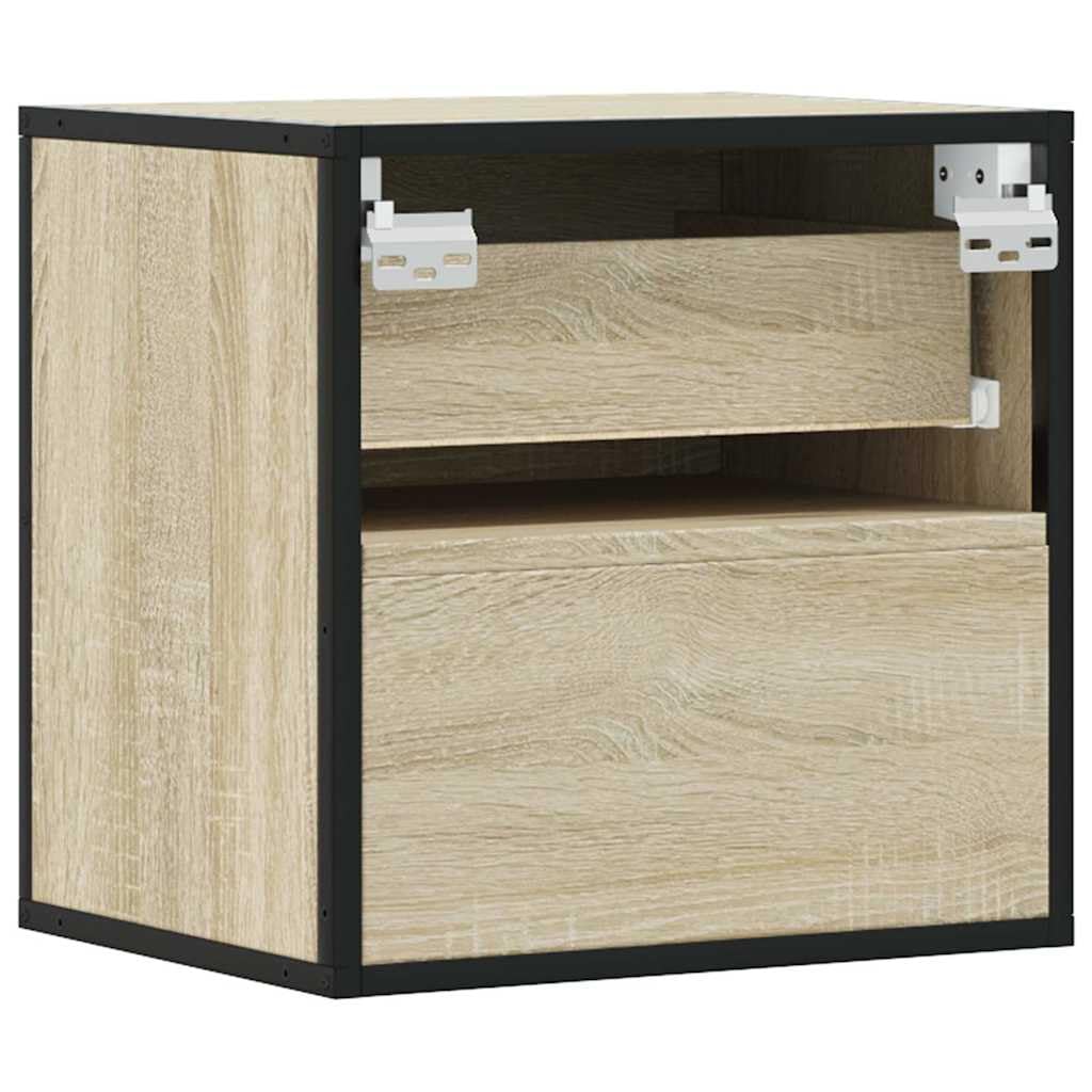 Wandmontierter Nachttisch aus Holzwerkstoff mit Metallgestell, Stauraum für Bücher und Accessoires, platzsparend für Schlafzimmer und Wohnraum