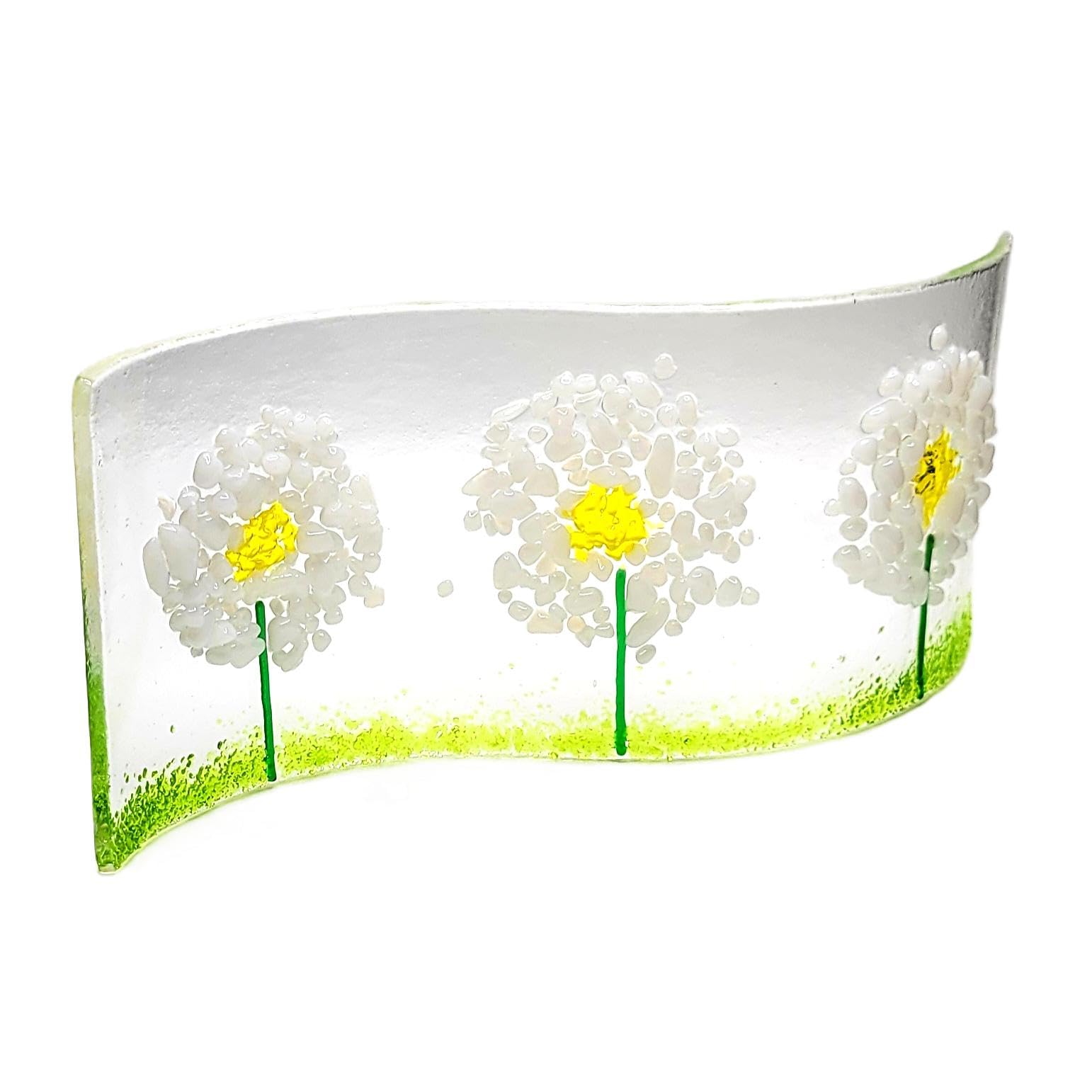 Handmade fused glass Daisy waved panel/Suncatcher