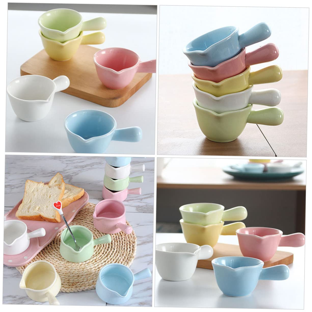 ABOOFAN 5 Coupelles en Céramique 100ml, Pichet à Sauce et Pot à Crème à Bec Unique, pour Sauce et Sirop la Maison Restaurant