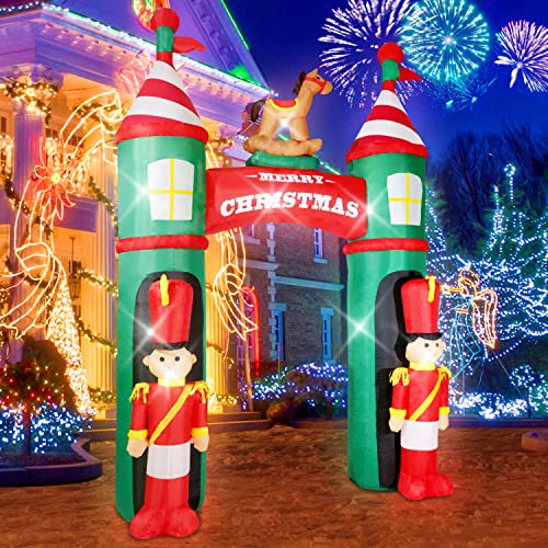 Jeteho 9Ft Christmas Inflatable Archway Outdoor Decorations With Built-In Led Lights Christmas Blow Up Yard Decorations With Inflatable Nutcracker Soldiers Christmas Archway For Holiday Decoration #TOP1