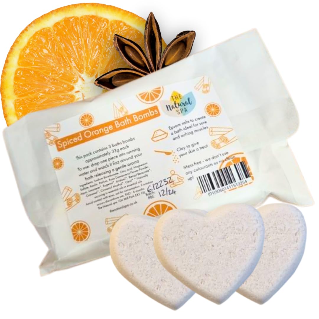 The Natural Spa | Aromatherapy Bath Bombs | Relaxing & Uplifting Soak | Spiced Orange Essential Oils, Epsom Salts & Clay | for Stress Relief & Self-Care Rituals | Pack of 3