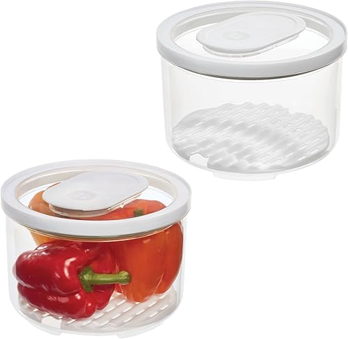 Miniatura 4 de iDesign - Contenedor redondo para refrigerador, con bandeja de drenaje extraíble y tapa, juego de 4 unidades, transparente