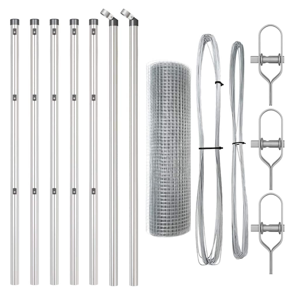 Palo per recinzione, argento, 10 x 0,4 m, maglie 16 x 16 mm, in acciaio verniciato a polvere, resistente alle intemperie, per recinzione da giardino, barriera per animali, facile da montare