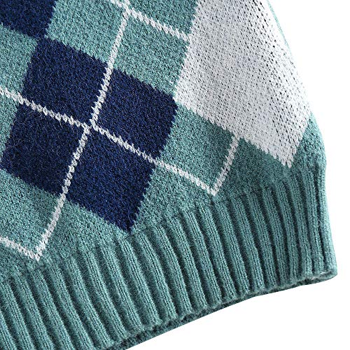 Zaful Women's V-Neck Sweater Vest Sleeveless Houndstooth Pullover Knitted Sweater (1-Argyle Light Green, S) #TOP4