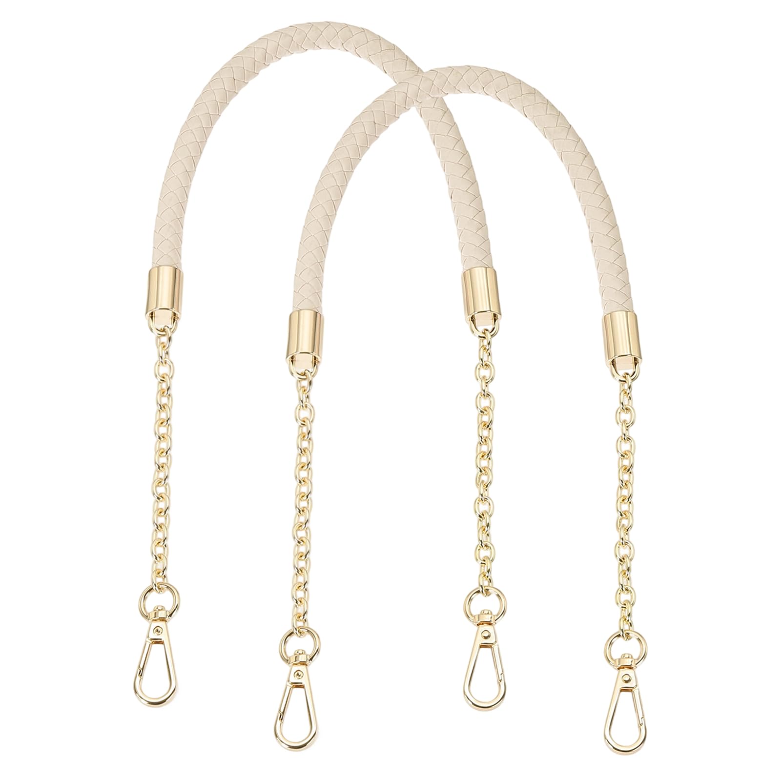sourcing map 2Pcs PU Leather Chain Purse Strap, 24.4 Inch Braided Purse Handle Replacement for Handbags Underarm Bag Tote (Beige, Light Gold Buckle)