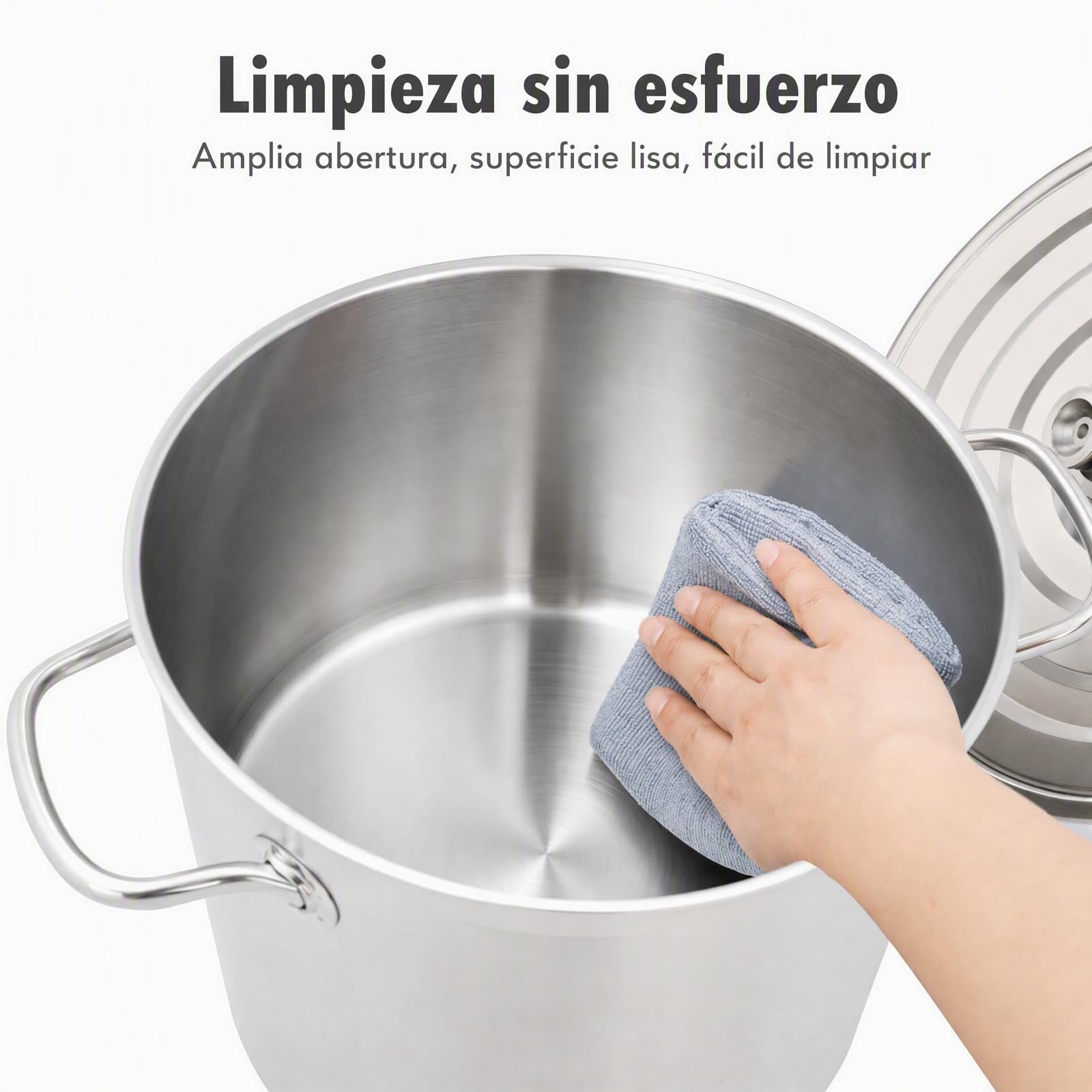 Olla grande de acero inoxidable de 50 L, para inducción con asas, base plana, tapa retráctil, diámetro de 40 cm, altura: 40 cm, olla de acero inoxidable grande para cocinas de gas, cocinas