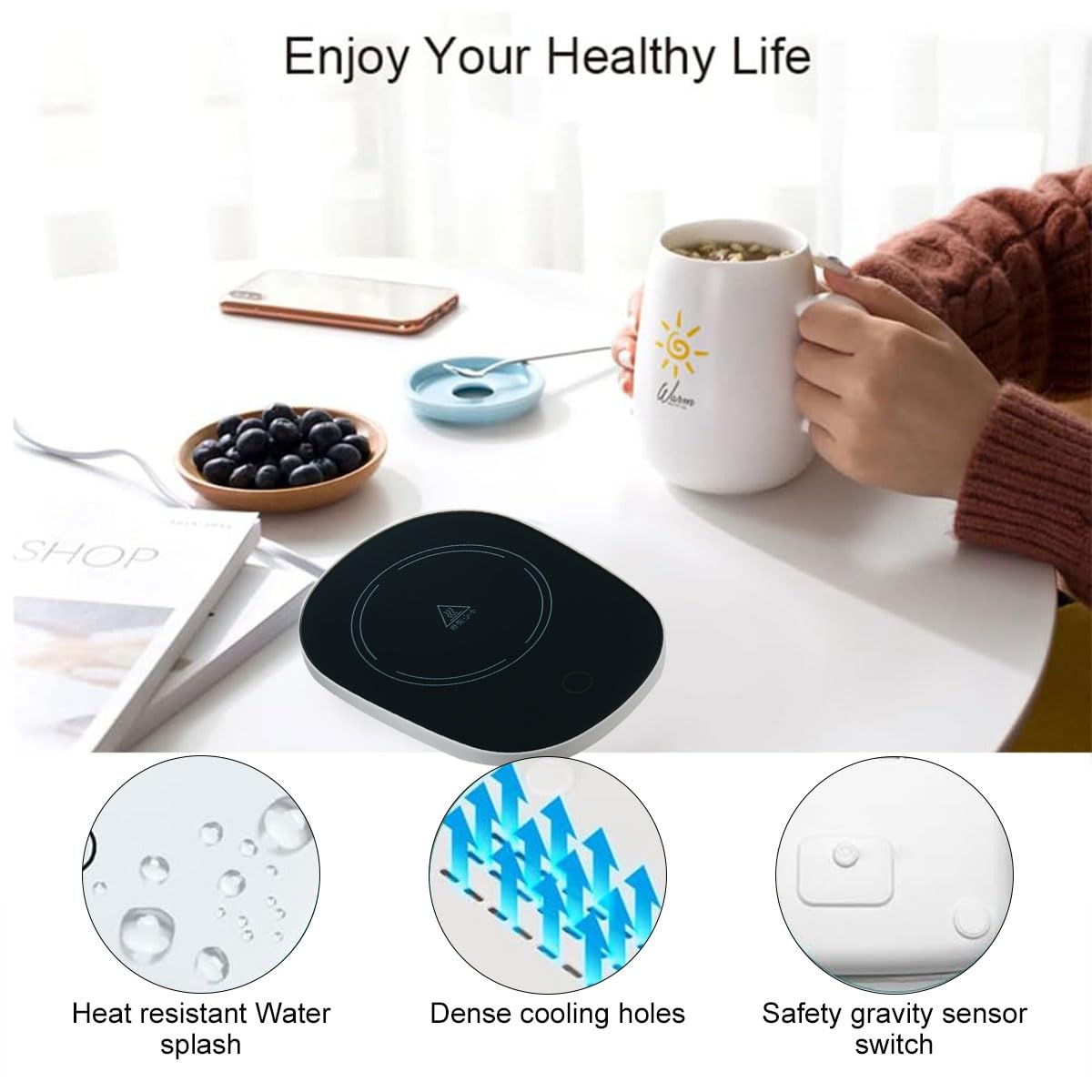 Scalda Tazza Usb,Scaldatazze Da Caffè,Usb Digitale 55 ℃ Scalda Bevande,Scalda Tazza Portatile,Scalda Tazze, Scalda Tazza Elettrico Intelligente Per Scrivania Da Ufficio,Tè caldo,succo,latte (Nero)