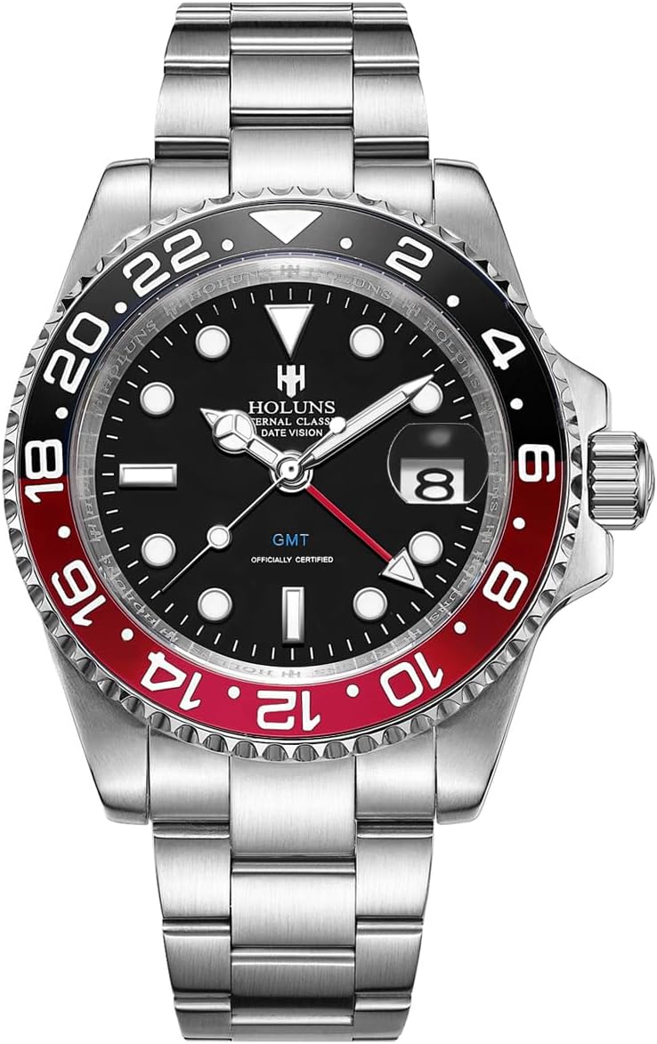 LOREO Luxury Men's GMT Automatic Watch Sapphire Waterproof Stainless Steel Luminous Business Watch