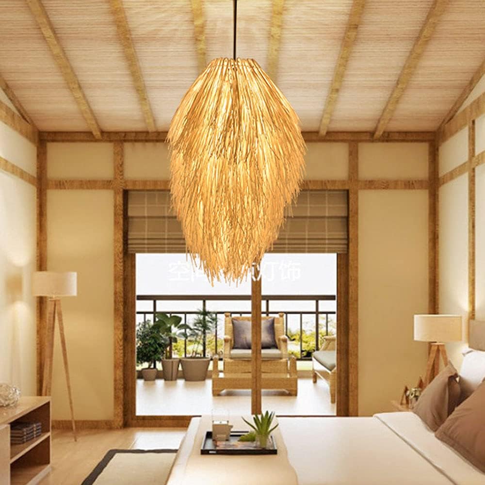 Southeast Asia Tropical Pendant Light Creative Natural Rattan Chandelier Interior Decoration Lighting Fixture Hanging Light E27 Screw Mouth 1 Lamp with Adjustable Suspension Wire