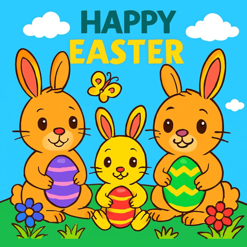Happy Easter Coloring Book for Kids Ages 3+: Cute Bunny and Easter Egg Illustrations to Color