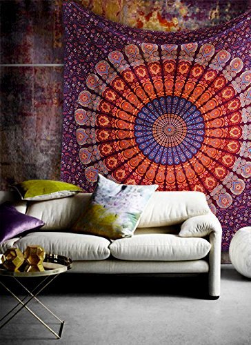 GLOBUS CHOICE INC. Wall Hanging Mandala Tapestry Wall Art Dorm Home Deocr Beach Throw Indian Wall Tapestries (230 x 215 Cms/90 X 84 Inches, Maroon/Multi)