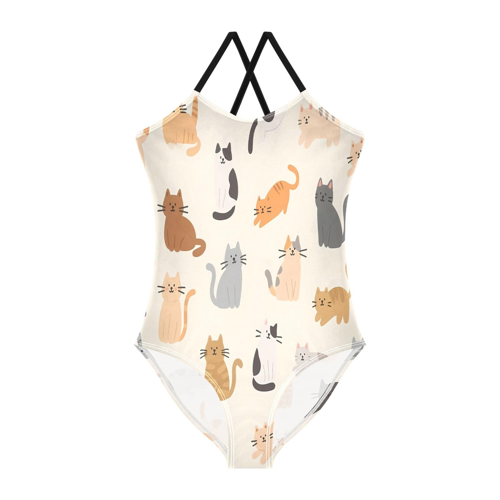 Cats in Different Poses Pattern Girls One-Piece Swimsuit Quick Dry Beach Swim Bathing Suit