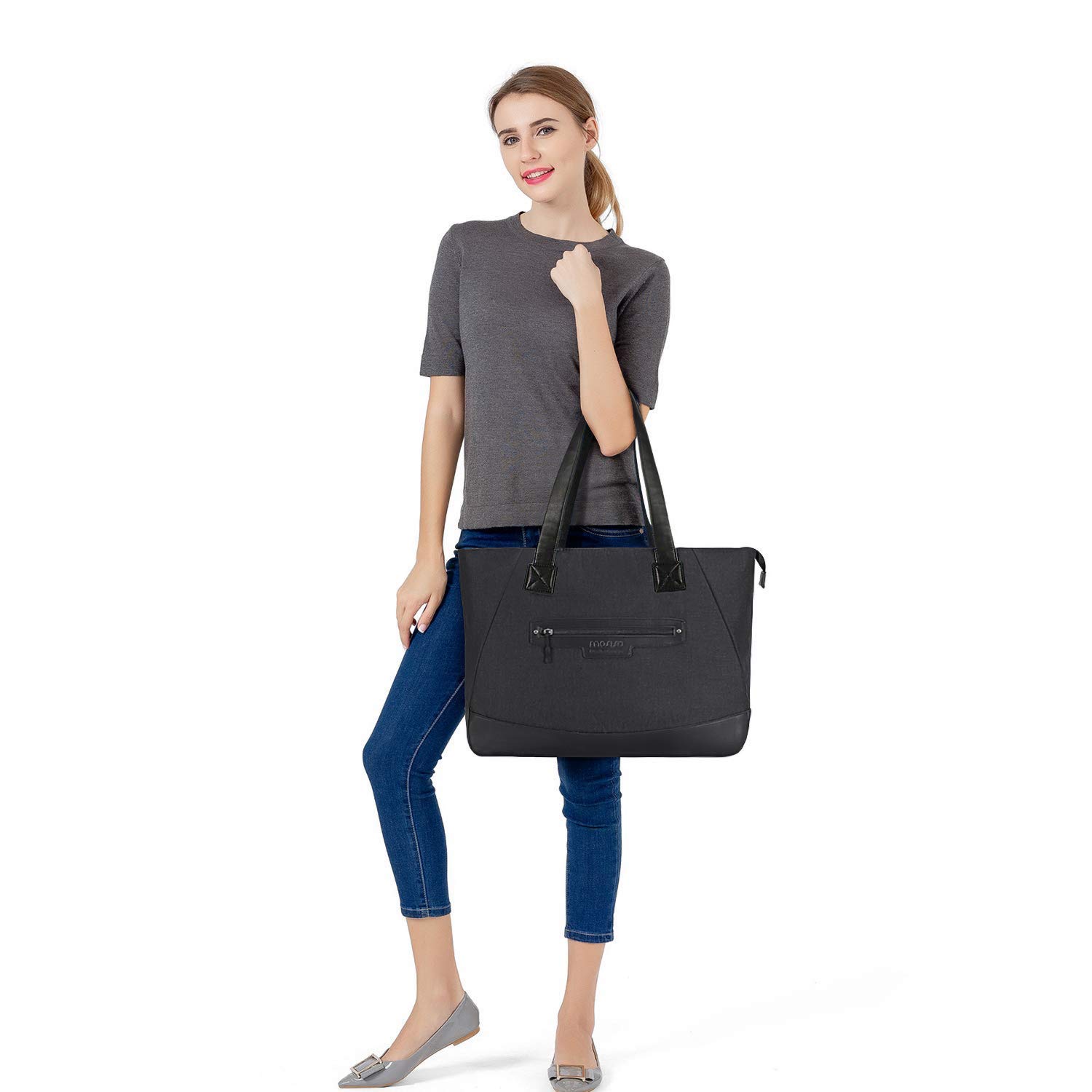 Amazon.com: MOSISO Laptop Tote Bag for Women (17-17.3 inch), Lightweight PU  & Polyester Work Travel Shopping Carrying Shoulder Bags Handbag Work Tote  Bag with Laptop Compartment, Black : Electronics