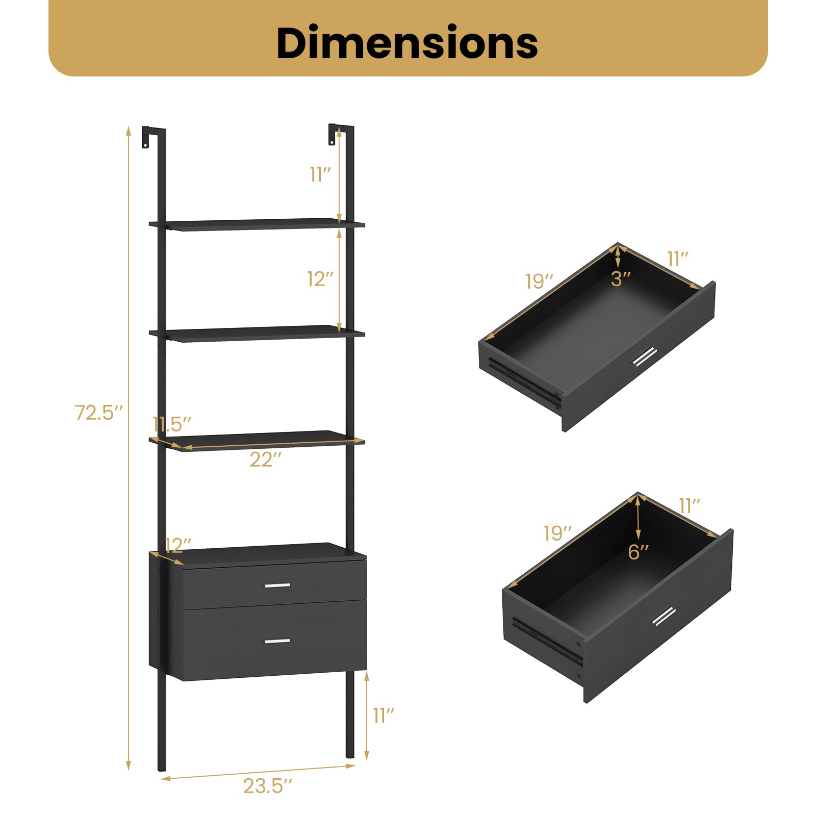 Amazon.com: Giantex 6-Tier Ladder Bookcase with 2 Drawers, 72.5