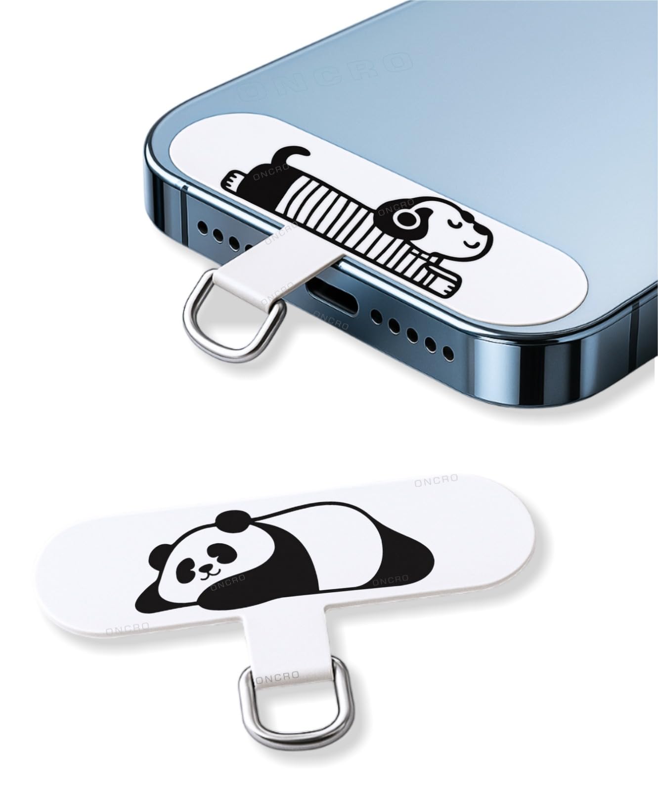 White Cute Panda Dog Sleeping Phone Tether Tab Universal Phone Lanyard Patch without Adhesive, Cell Phone Pad Anti-Lost Attachment Hanging Charm Metal Ring Smartphone Mobile Safety Wrist Strap-image-9