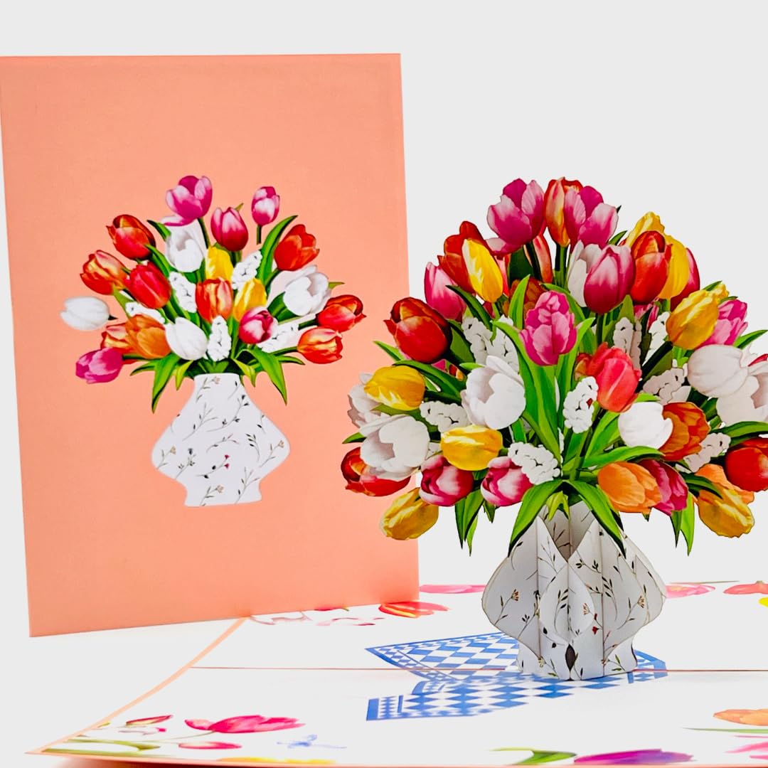 Three Dee Cards Vibrant Tulip Vase Pop-Up Card, The Perfect 3D Floral Gift for Mother's Day, Birthdays, Anniversaries - Image 2