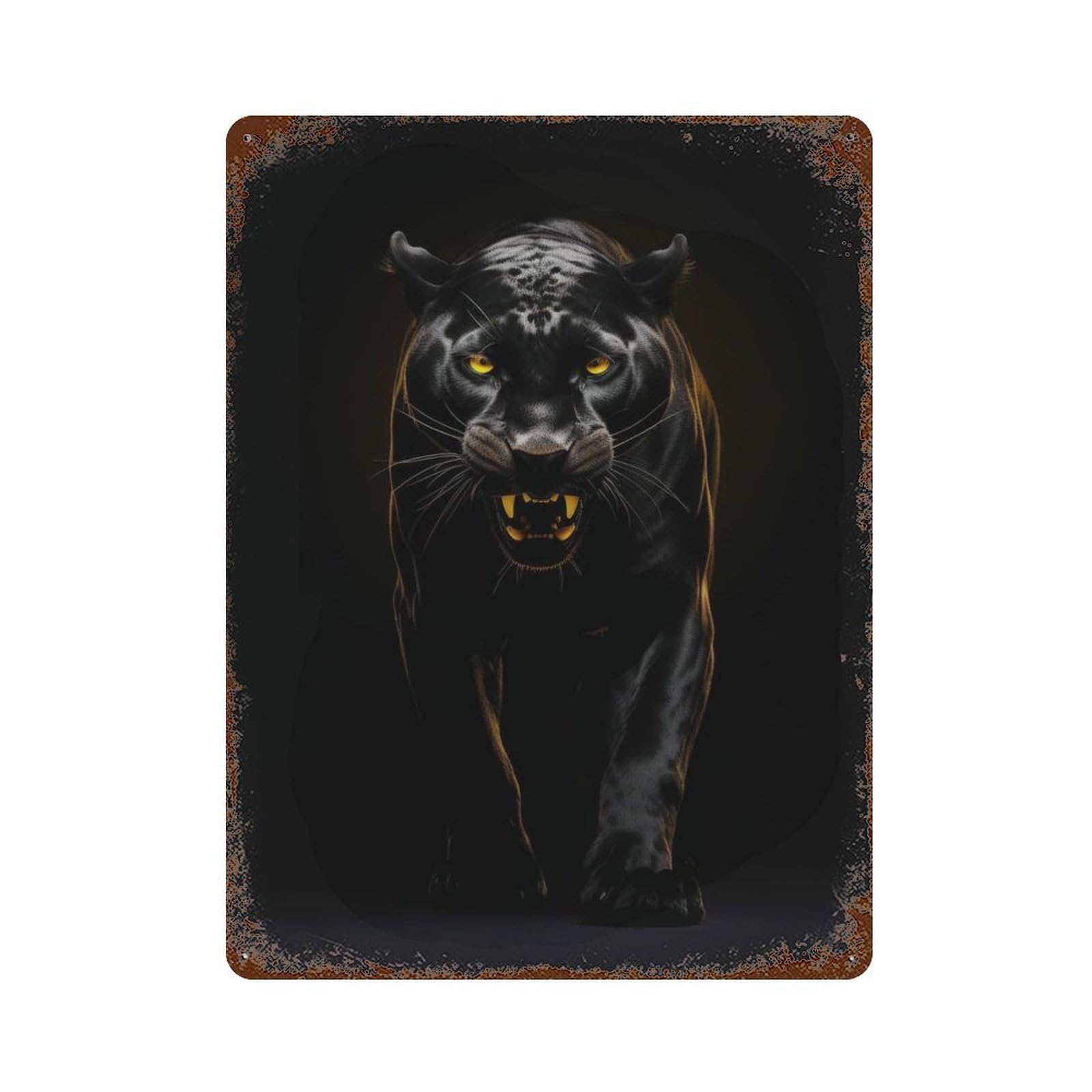 Black Panther Gold Dark Rust Effect Tin Sign 15.7"x11.8", Novelty Wall Decor for Garage, Pub Or Kitchen