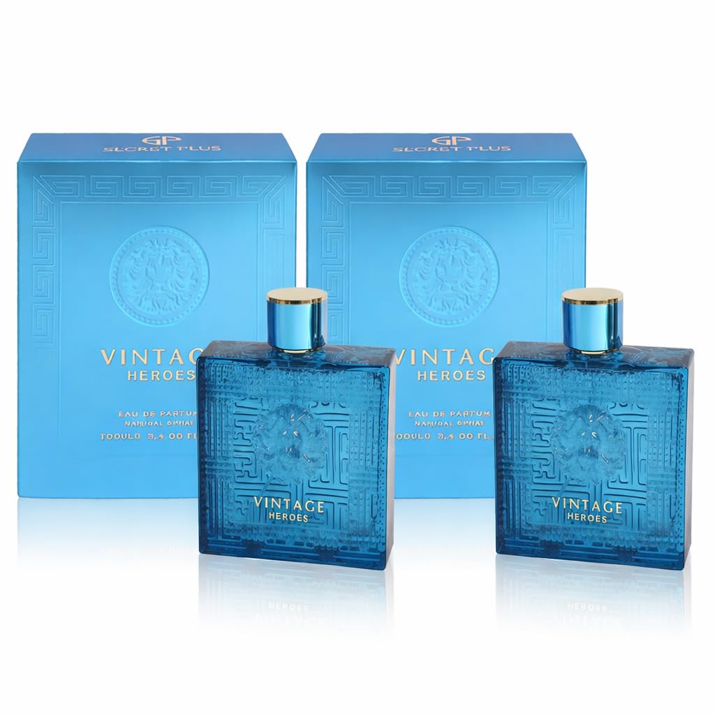 Vintage Heroes Men’s Cologne Set 2 Pack Blue & Red Vintage Parfum – 3.4 Oz Eau de Parfum – Citrus Woody Leather Fragrance – Long Lasting Masculine Scent Gift for Men (Red and Blue)