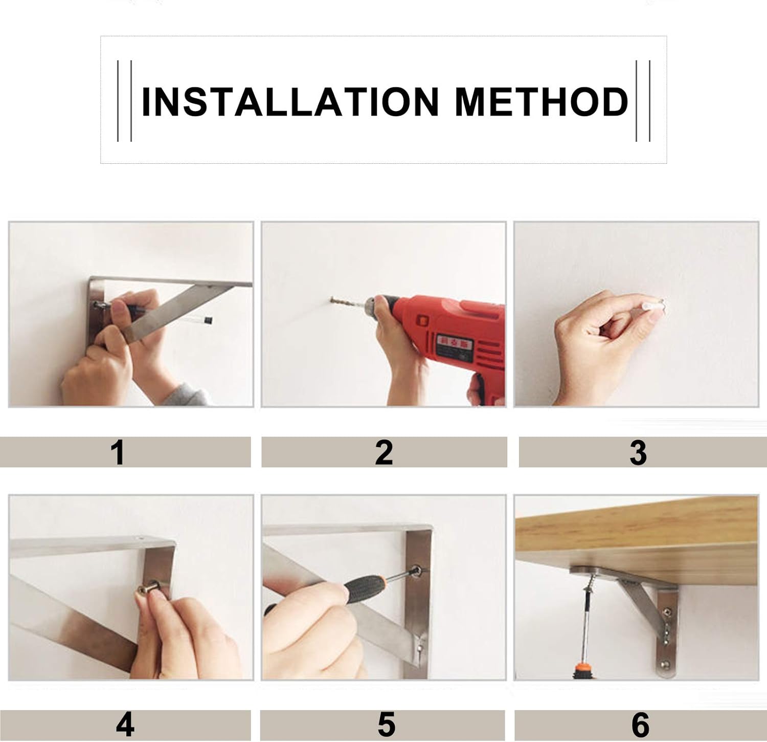 Jolan Thickened Wall-Mounted Triangular Shelf Supporter,One-Word Floating Shelf Bracket,Heavy Metal Multifunctional Brackets for Shelves with Accessories,Black/White,2 Packs,Black,300 * 190 * 2mm