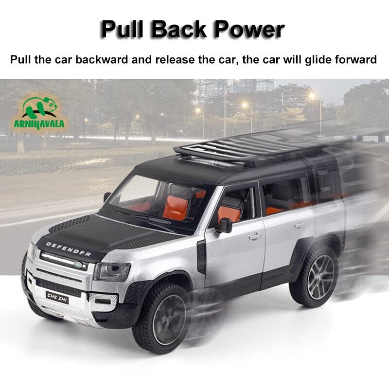 Image of 1 /24 Diecast Model Car Pullback Vehicle Toy Collection for Land Rover New Defender, Kids Gift, with Sound and Light, Multicolor
