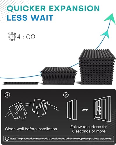 Miniatura 8 de Paquete de 50 paneles de espuma a prueba de sonido para paredes, 2 paneles de espuma acústica de 12 x 12 pulgadas, paneles acústicos de alta