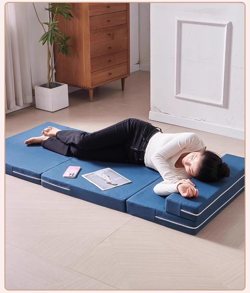 Matelas de sol pliable en mousse haute densité de 8 cm d'épaisseur avec fond antidérapant, lit d'invité, lit d'invité, camping (bleu, 60 x 200 x 8 cm)