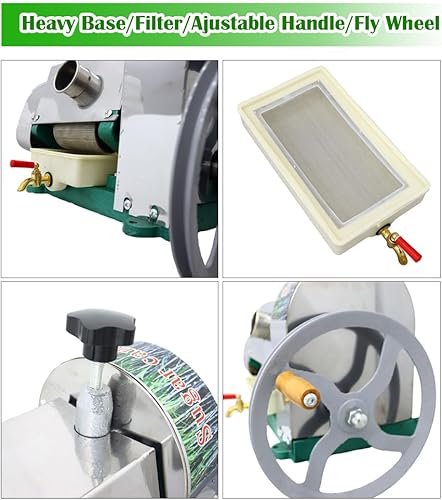 Miniatura 6 de INTBUYING Exprimidor manual de caña de azúcar, máquina manual de prensa de caña de azúcar, con 3 rodillos de acero inoxidable 330LBSH de alto