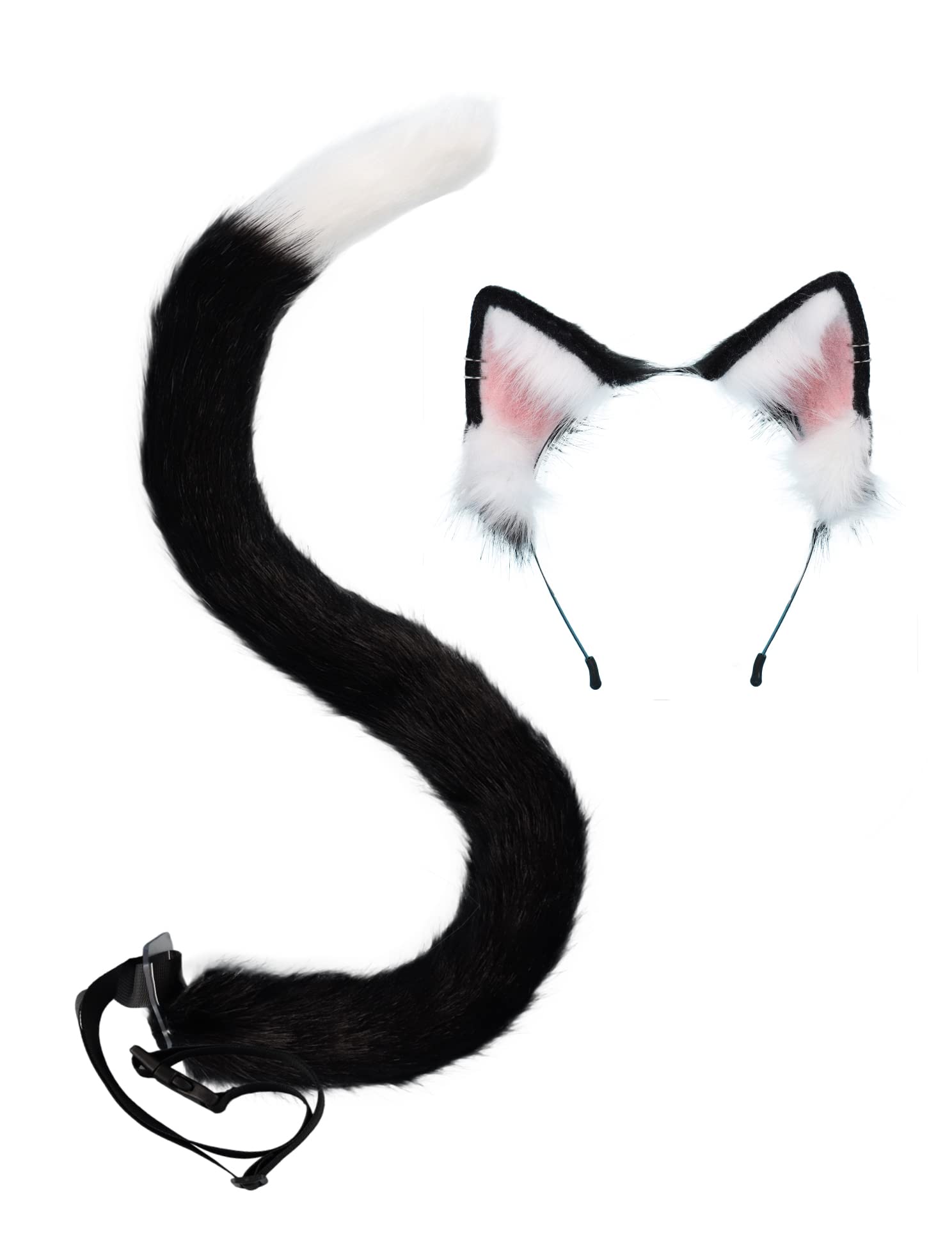 QinRuan Animal Cosplay Costume Accessories Furry Faux Fur Cat Ears Headband and Fox Tail Set Halloween Accessory: 1-bwp