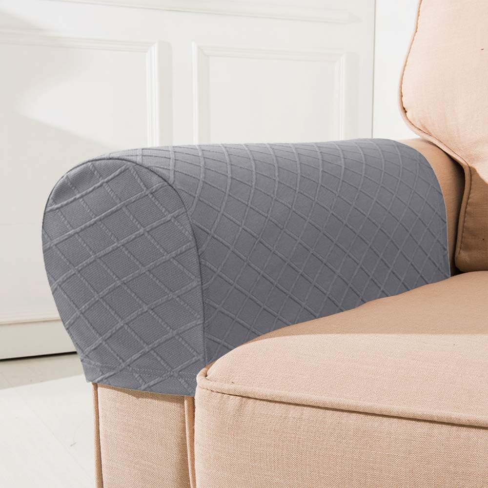 XMNTG Set of 2 Stretch Armrest Covers Jacquard Light Grey Armrest Covers Anti-Stain Washable Arm Covers Furniture Protector Arm Covers for Chairs Sofa Recliner Sofa Couch (Light Grey)