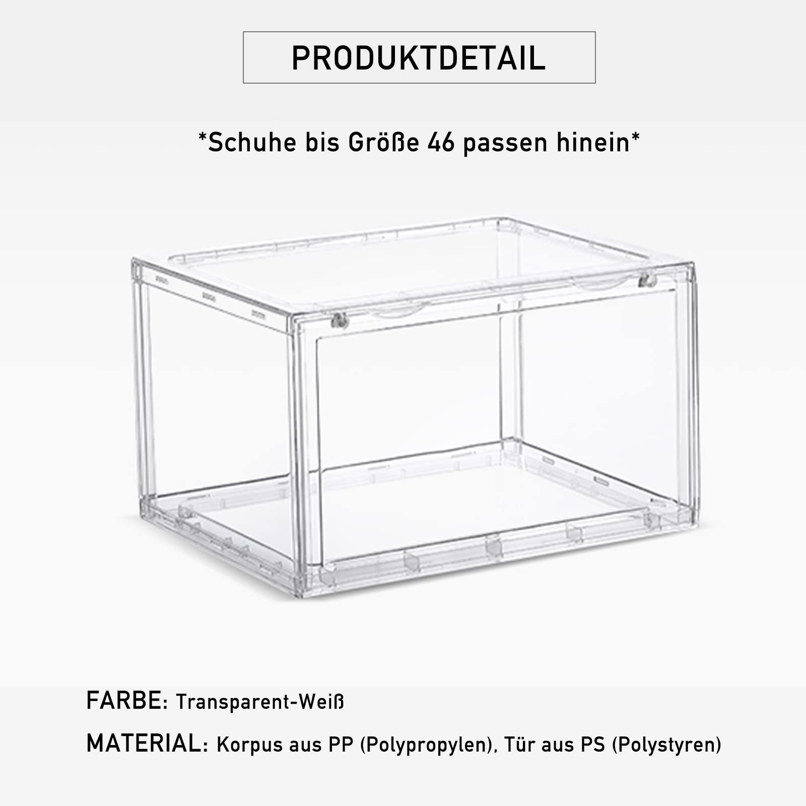 PUCHIKA Schuhbox, Schuhboxen stapelbar durchsichtig, Schuhboxen 6er-Set, durchsichtiges Schuhbox, Schuhkarton Kunststoff, Schuhaufbewahrungsbox für Schuhe, Größe 36x28x22cm, durchsichtig klar, Typ-H