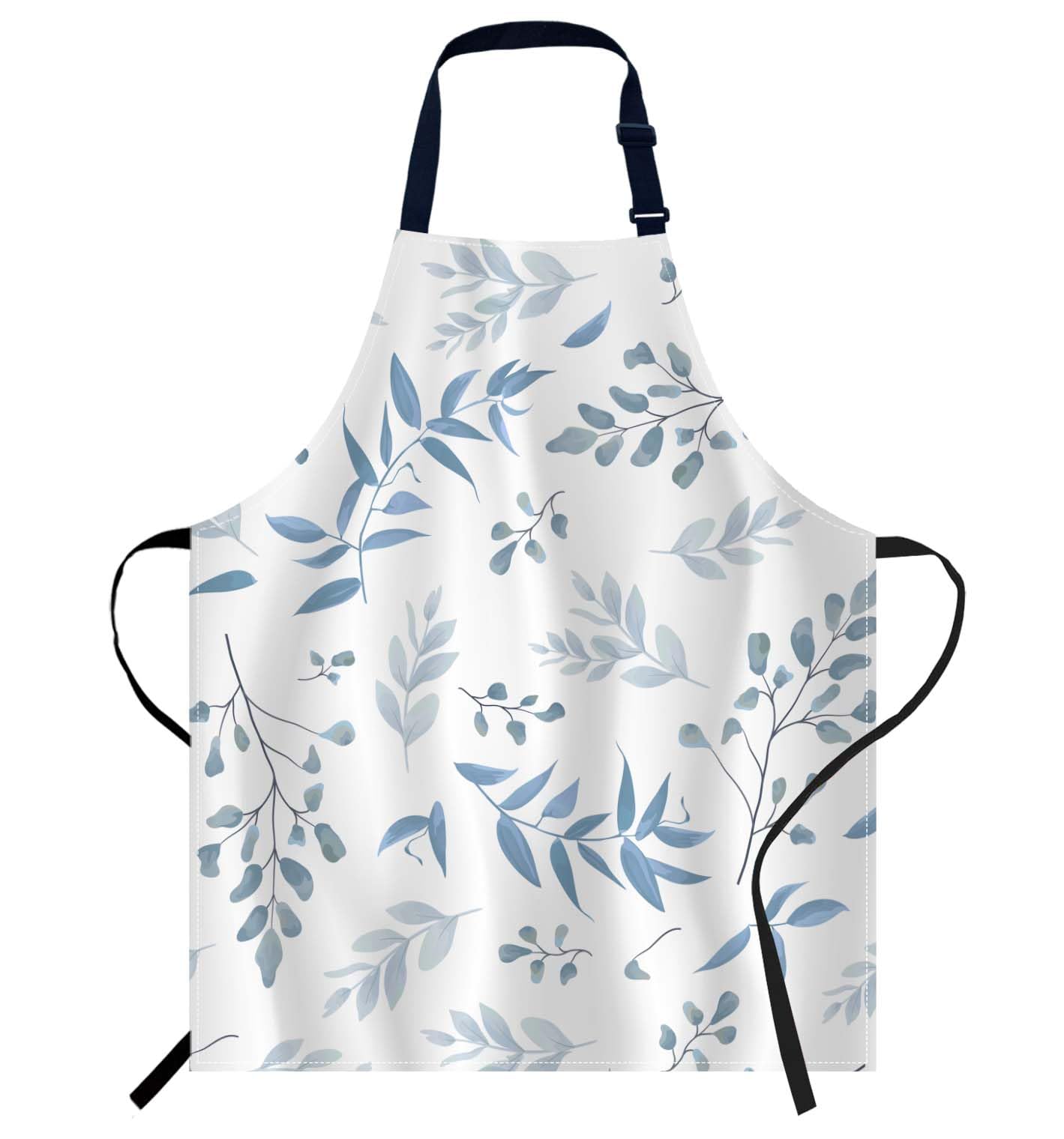 oFloral Women Men Apron for Home Kitchen 009, Watercolor Blue Color Dusty Leaves, 27 X 31 Inch