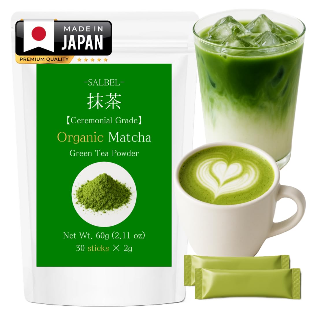 SALBEL Matcha Packets 30 Organic Ceremonial Grade Japanese Matcha Powder 2g Each 2 1 oz Total To Go