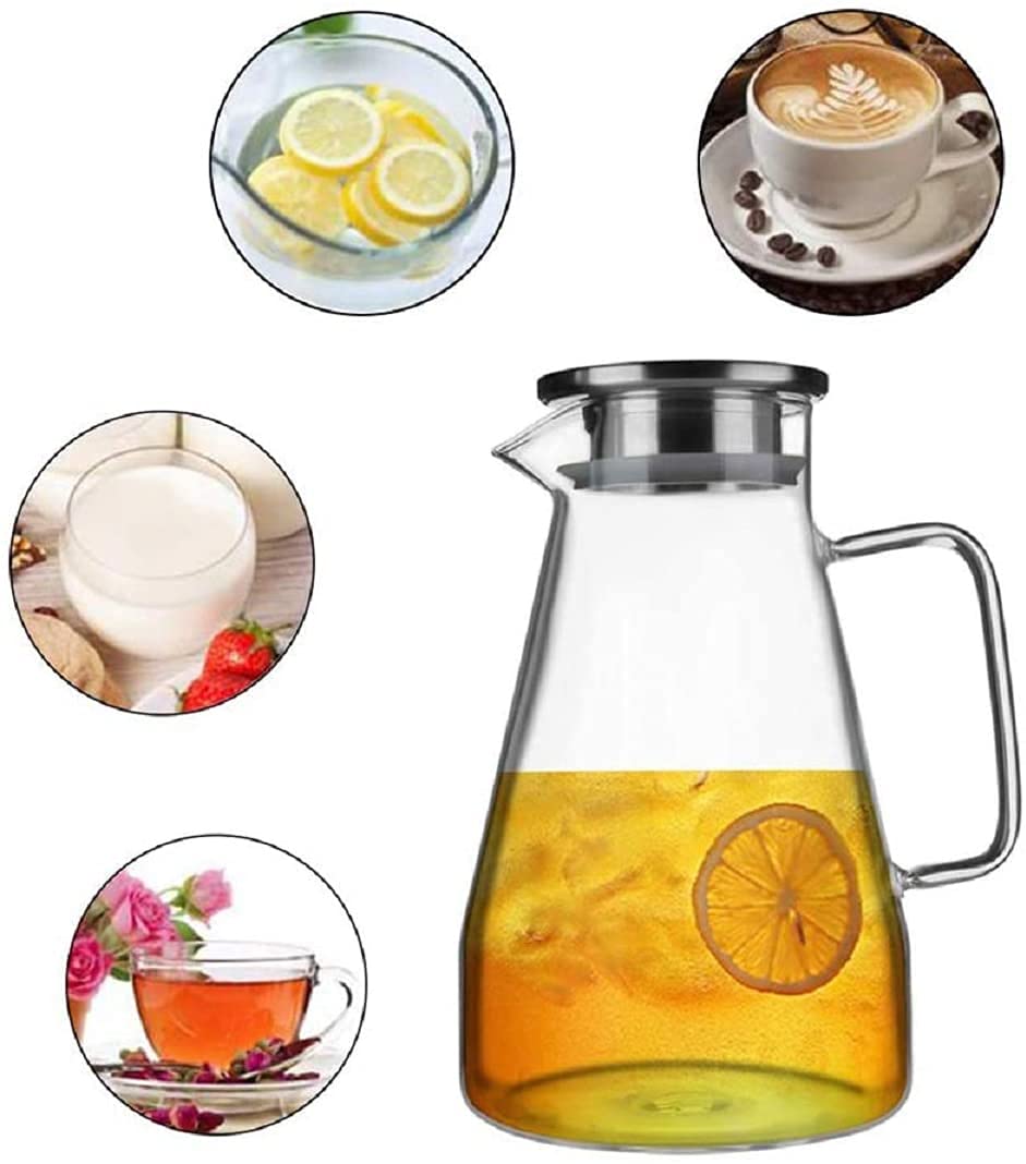 Amishaine Transparent Glass jug Pitcher with Stainless Steel lid and Handle 1 Piece 1.8 Liter Capacity for Serving Water Beverages iced Tea juices Cocktails and Milk at Home Kitchen or Dining Table 3