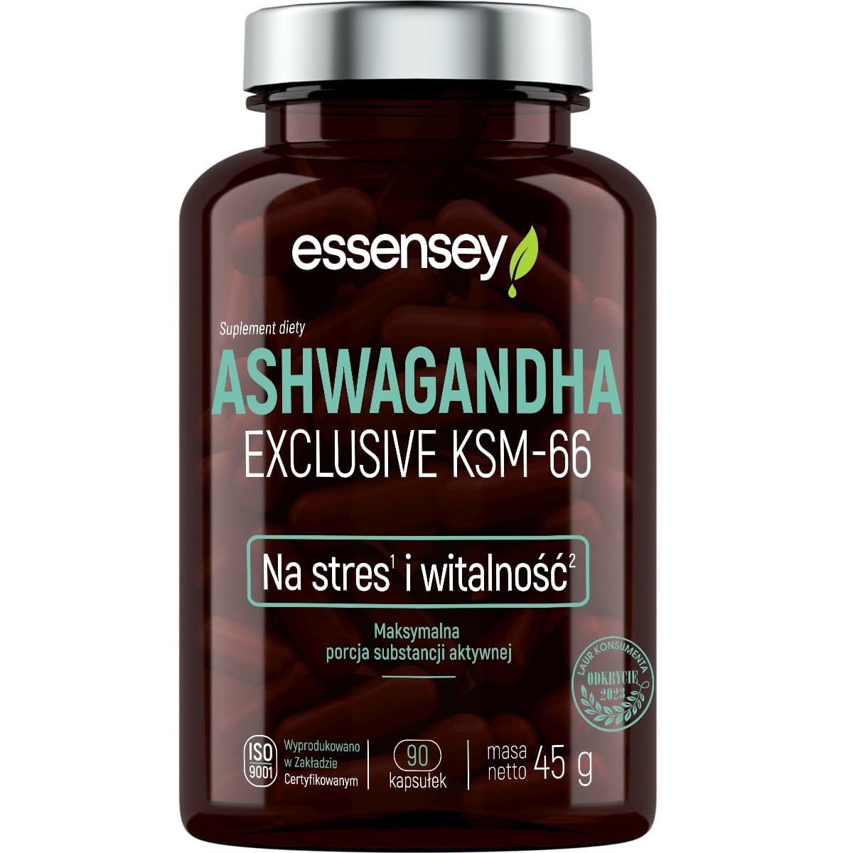 ESSENSEY - ASHWAGANDHA 200mg I 90 kapsułek I Ashwaghanda KSM-66 I 10 mg Vitanolide I Wegetariańskie i bez dodatków I Kapsułka celulozowa