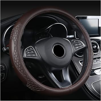 AUCELI Car Steering Wheel Cover, 14 1/2-15 inch Non-Slip Soft Breathable Leather Automotive Steering Wheel Protecteor, Vehicle Accessories for Men Women, Universal for SUV, Truck, RVCoffee