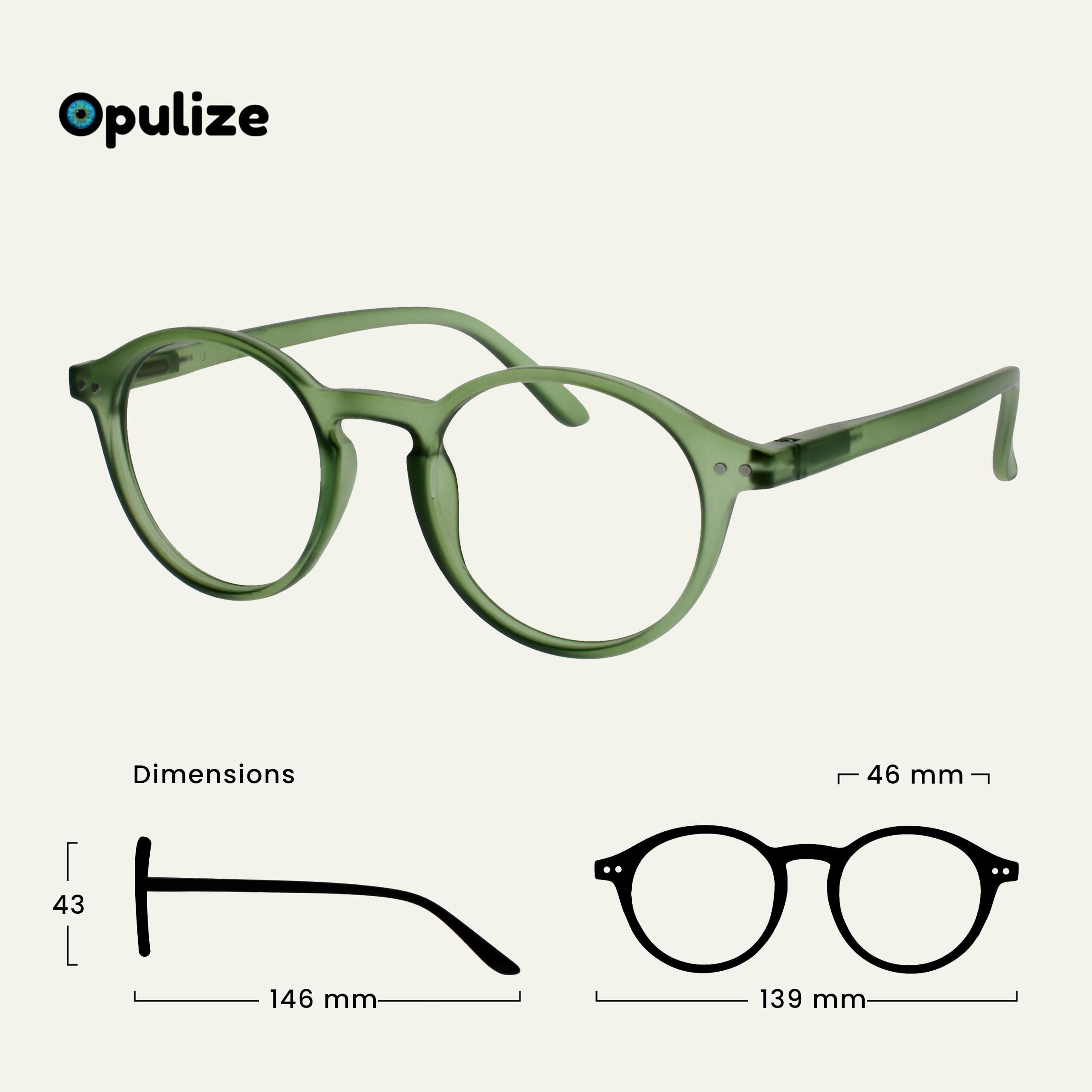 OPULIZE REY Reading Glasses - Retro Round Frame - Matt Green - Mens Womens - Spring Hinges - R56-6 - +1.00 - Image 2