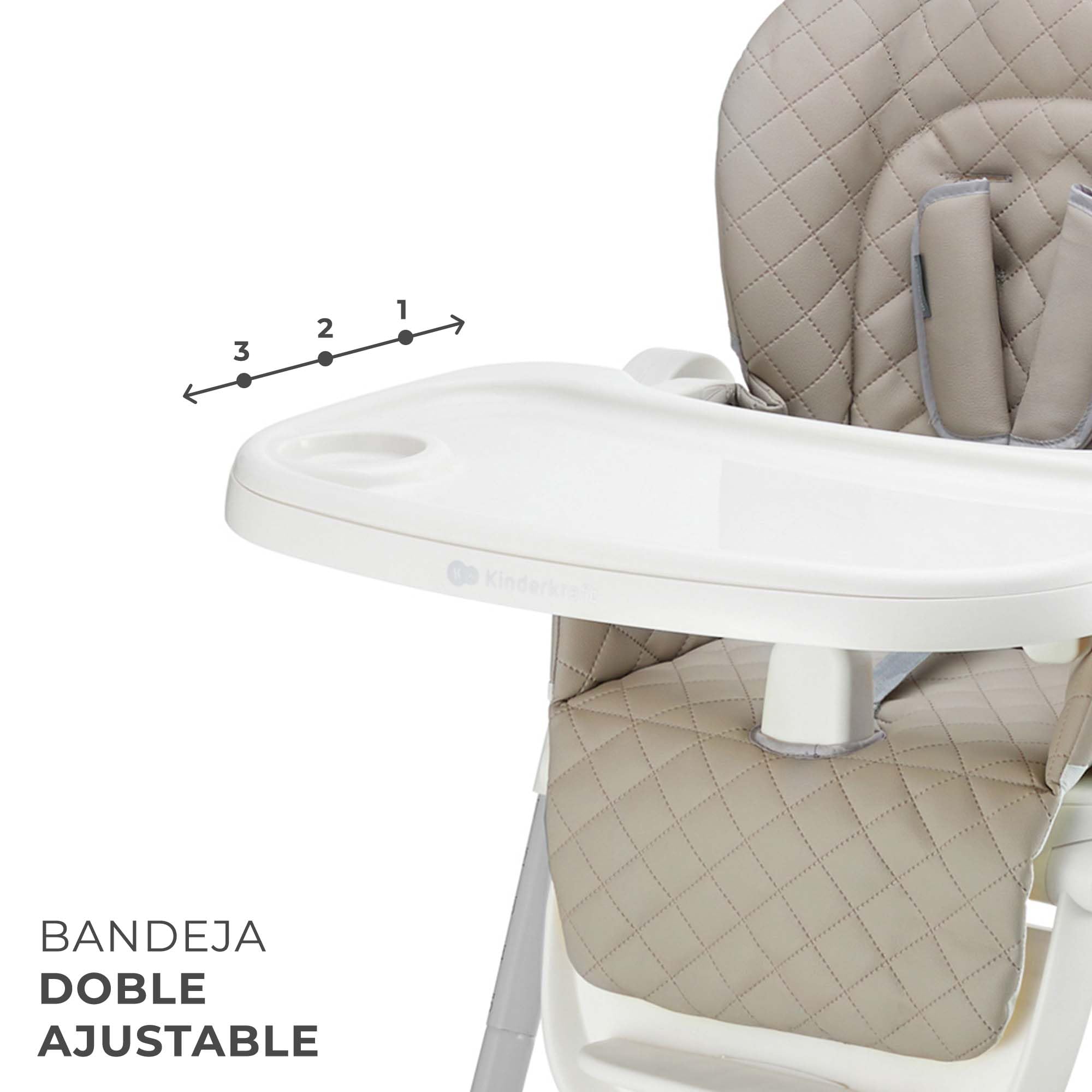 Kinderkraft TULO - Trona 3 en 1, silla infantil, asiento elevador, hasta 25 kg, 5 posiciones de altura, 3 posiciones de respaldo, 3 posiciones de reposapiés, 4 ruedas giratorias con cerraduras, Beige