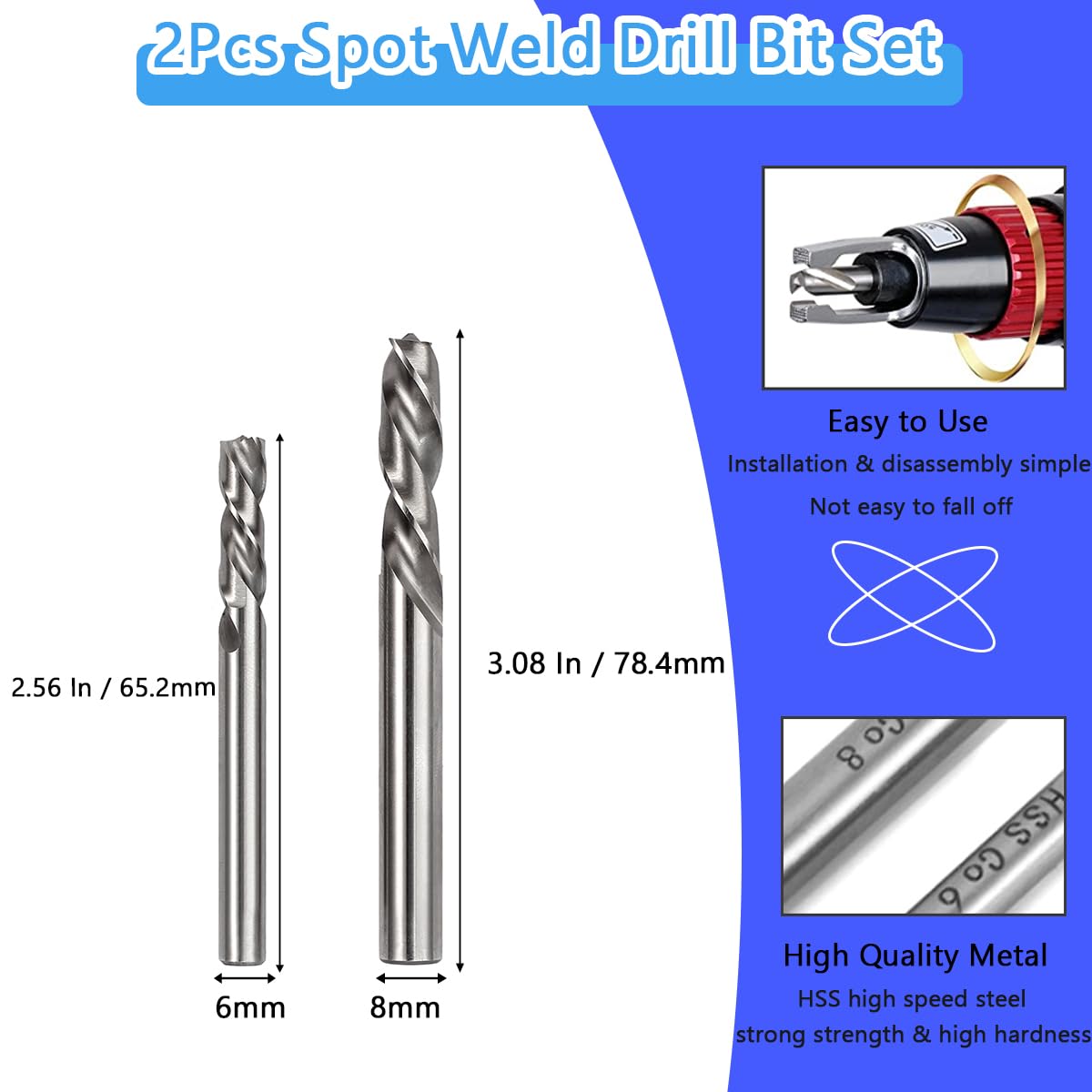 HaoTrade 2 Pieces HSS Cobale Spot Weld Drill Bit Set,6mm & 8mm Solid Cobalt Spot Weld Drill for Easy Drill of Hard Spot Welds,High Speed Welder Remover Cutter Cobalt Tips for Longer Life - Image 2