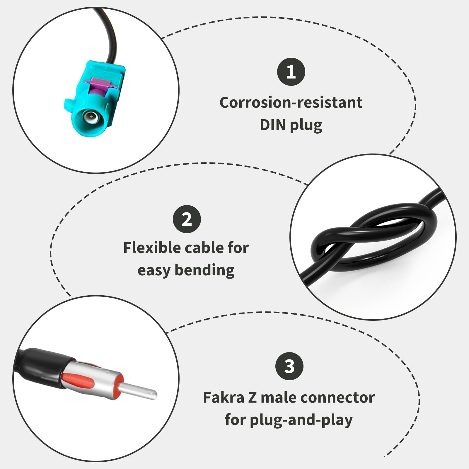 Adattatore Antenna Autoradio, Connettore Fakra Z Maschio a DIN Maschio per Spinotto Autoradio, Connettore Coassiale RG174 per Collegamento Antenna FM AM DAB GPS, Compatibile con Sistemi Infotainment