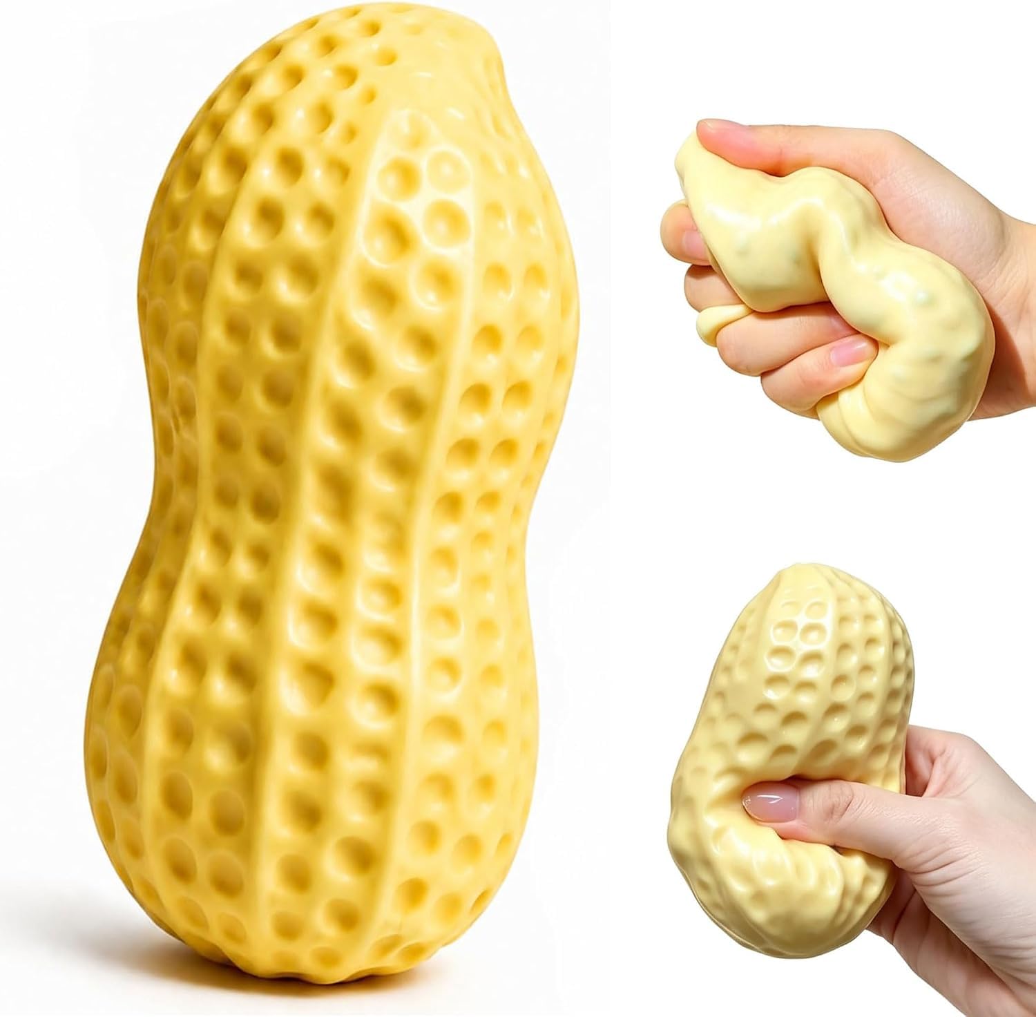 Crunchy Peanut Squishy Asmr Stress Ball, Realistic Handmade Bar Peanut Shape Bead Filled Crunchy Squishies Stress Ball, Cute Squeeze Sensory Fidget for Adults Office Anxiety Relief