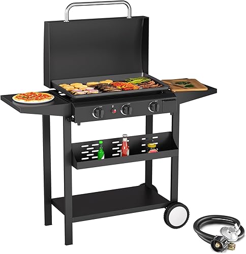 SKOK Plancha de gas de 3 quemadores - Plancha de propano para exteriores de 256 pulgadas - 30000 BTU alimentada por propano - Parrilla de gas