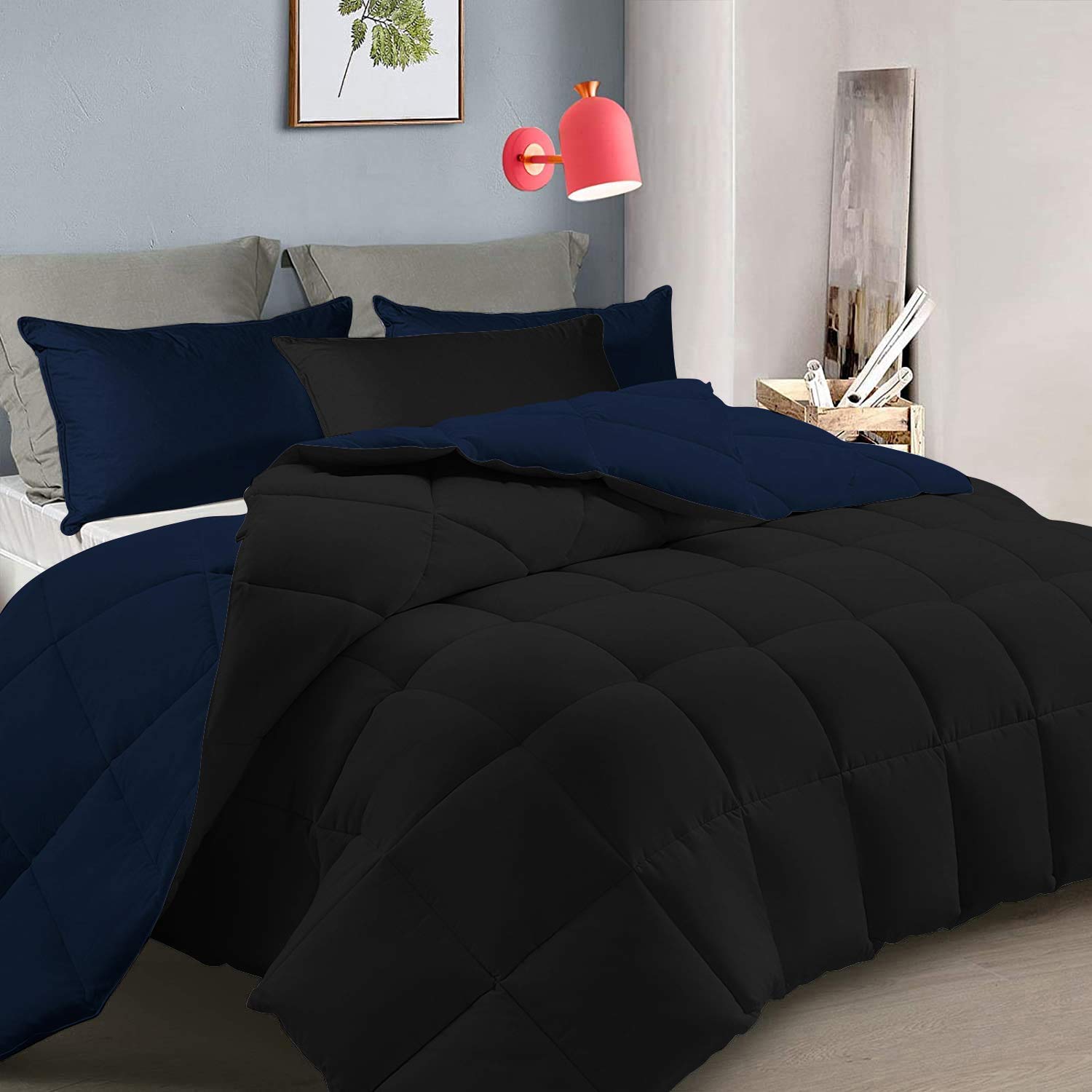 Amazon.com: Daksh Linen Navy Blue & Black Reversible Down