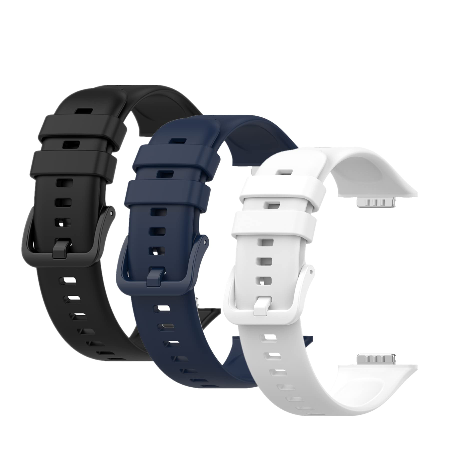 Muovrto Replacement Strap for Huawei Watch Fit 2, Silicone Watch Strap Sport Band, Black+Dark Blue+White