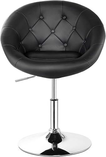 Miniatura 9 de Costway - silla giratorio, estilo contemporáneo y tapizado acentuado, respaldar redondo y cola cromada, Acero, Negro