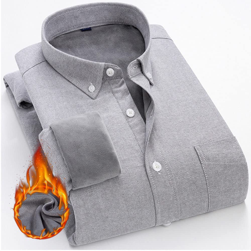 HGJH Herren Hemd Langarm,Herren Langarmhemd Fleecejacke Freizeit Herren Outdoorhemd Uni Grau Thermohemd Futter Holzfällerhemd Bequem Lässiges Arbeitshemd Für Herren Jungen