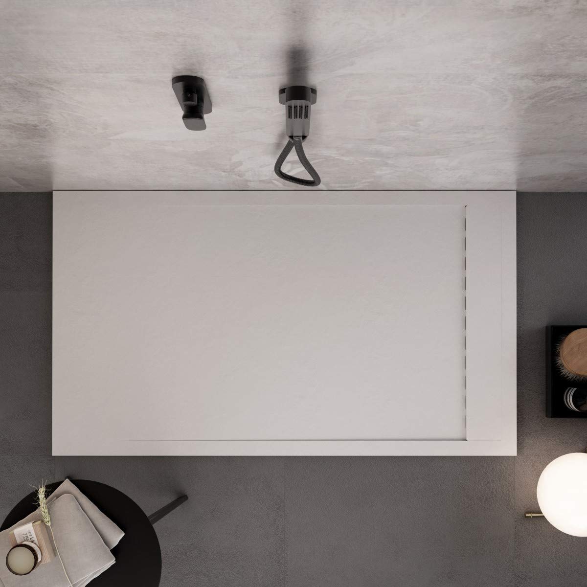 Luminosa ArredoBagno Plato de ducha de resina 170 x 70 cm, efecto piedra antideslizante con gel – Modelo Luxury Blanco – Rejilla de color liso y pileta incluidas
