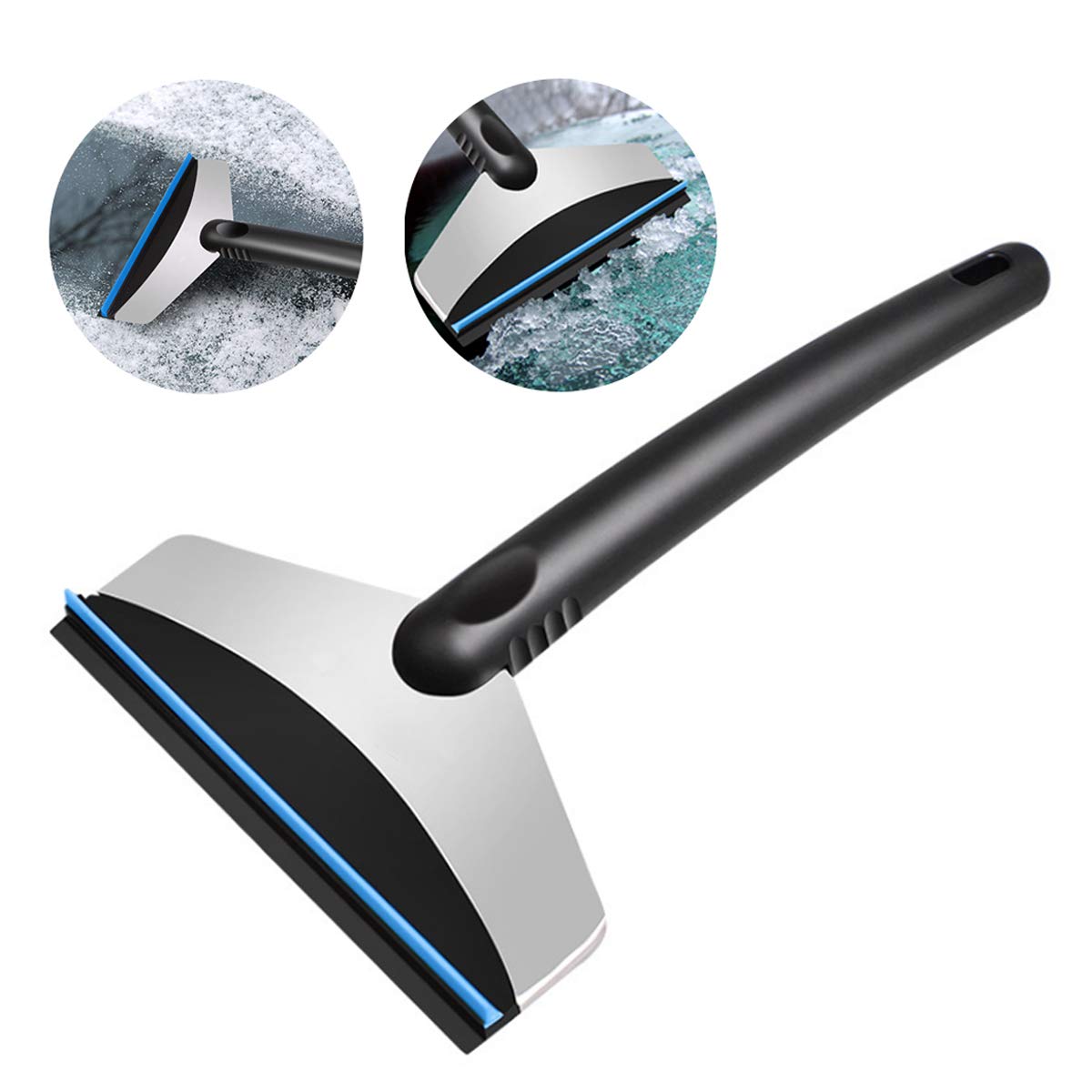 cjixnji Car Ice Shovel,Stainless Steel Car Snow Shovel Ice Scraper Frost and Windscreens Deicing Scraper Wiper Winter Home Using Snow Remover Cleaning Tool for Car SUV Truck (Silver blue)