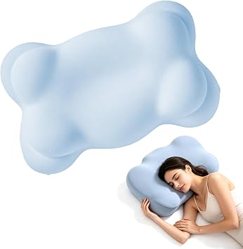 Cloud Pillow Cozy Sleep Pillow, Ergonomic Memory Foam Cervical Support Pillow for Side, Back & Stomach Sleepers with Breathable Washable Cover, Dual Height Comfort, Sky Blue