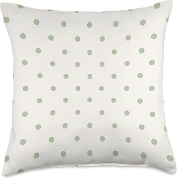 White and Matcha Green Tiny Polka Dot Pattern Cute Aesthetic Throw Pillow