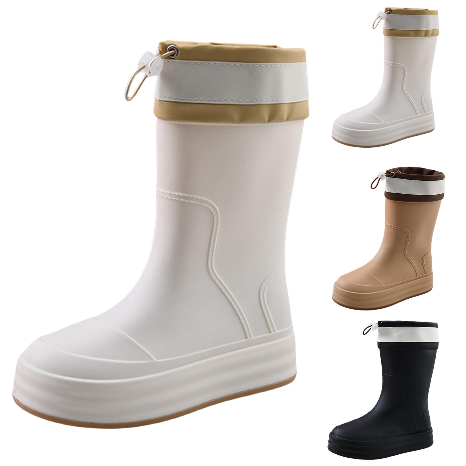 Generisch Bottes en caoutchouc pieds nus pour femme - Bottes de pluie imperméables avec mi-mollet - Bottes en caoutchouc pliables avec tige réglable - Semelle antidérapante - Chaussures légères